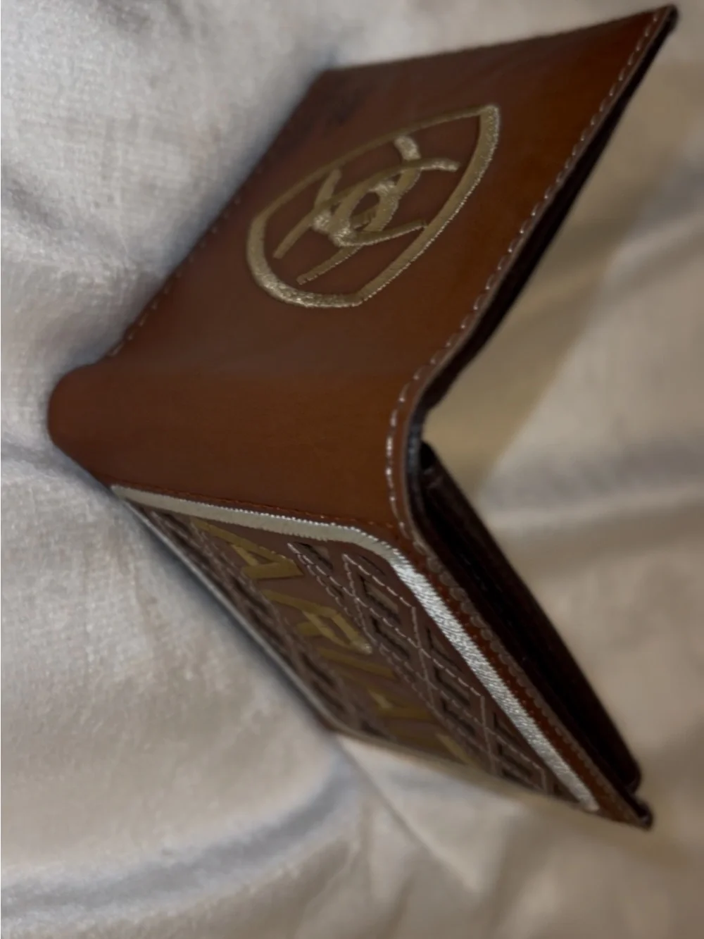Ariat Brown Leather Bi-Fold Wallet with Embossed Logo